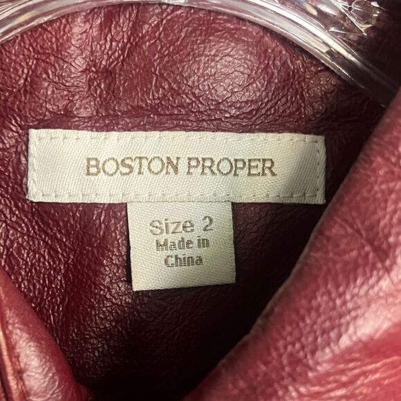 Boston Proper Women's Burgundy 100% Genuine Leather Moto Jacket size 2 #719 - Picture 3 of 14